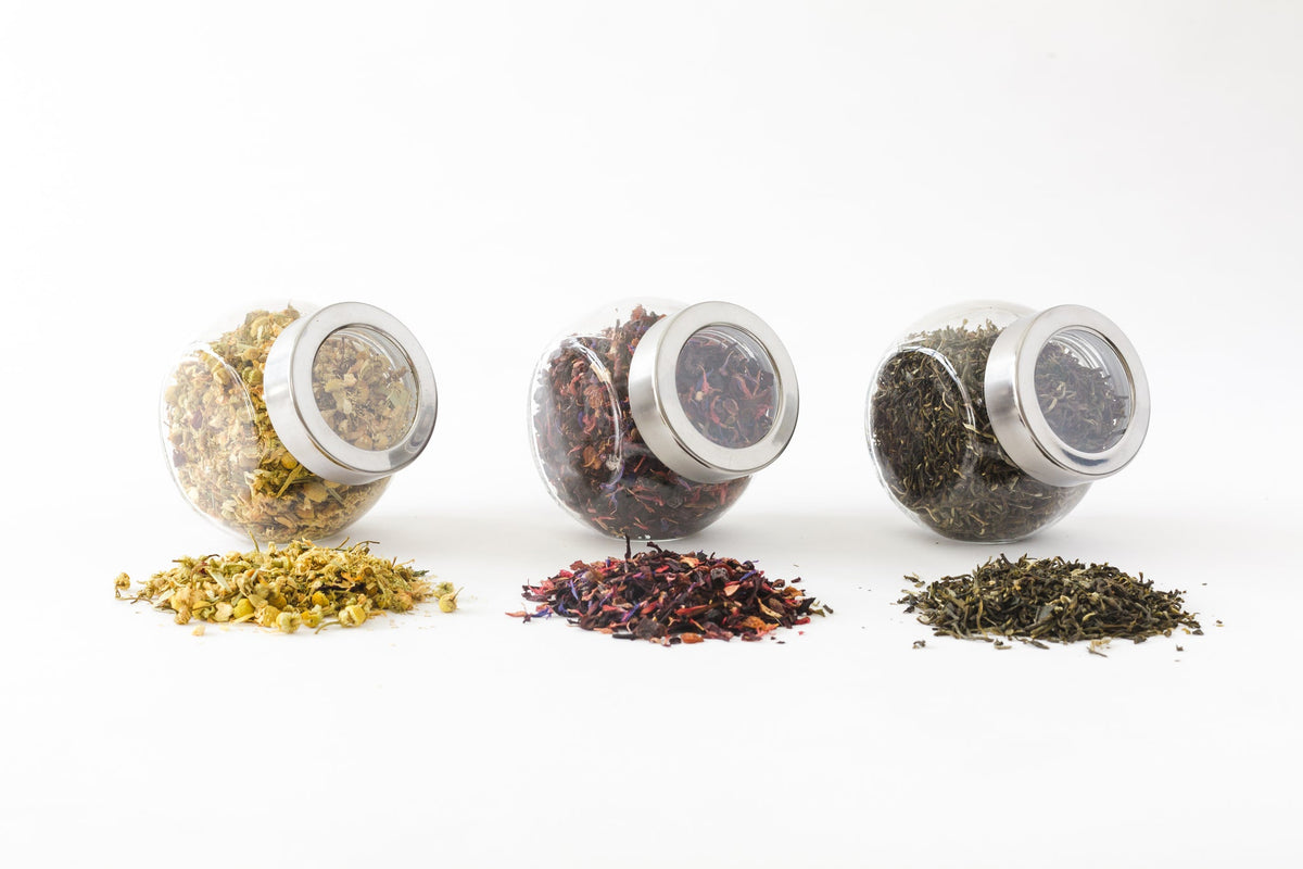 Three jars of loose leaf tea