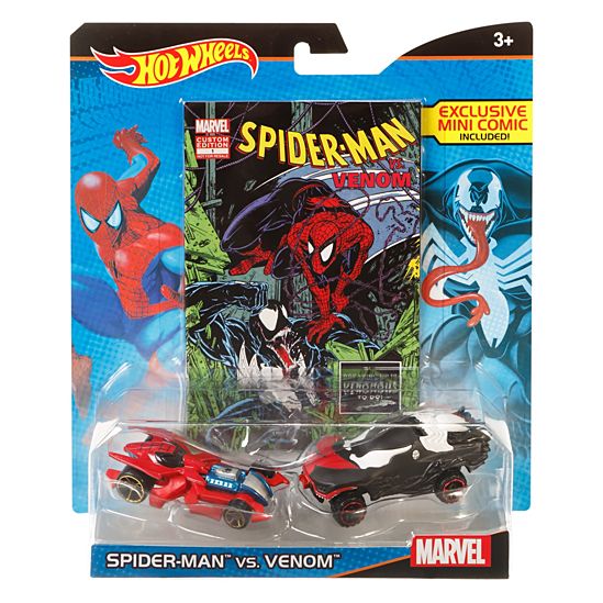 Hot Wheels Marvel Spider-Man vs. Venom Character Car 2-Pack with Mini Comic - New